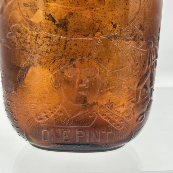 Vintage Amber Brown Bottle Embossed John Paul Jones 1 Pint Whiskey Flask 7.5” - Picture 3 of 16